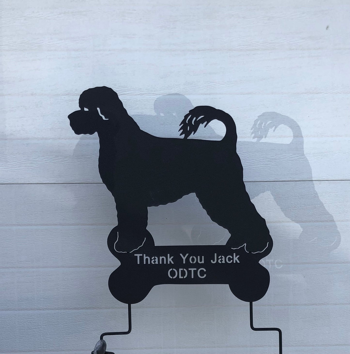 Portuguese Water Dog garden stake wall hanging silhouette in black metal, lawn ornament on Tampa Home & Garden Store