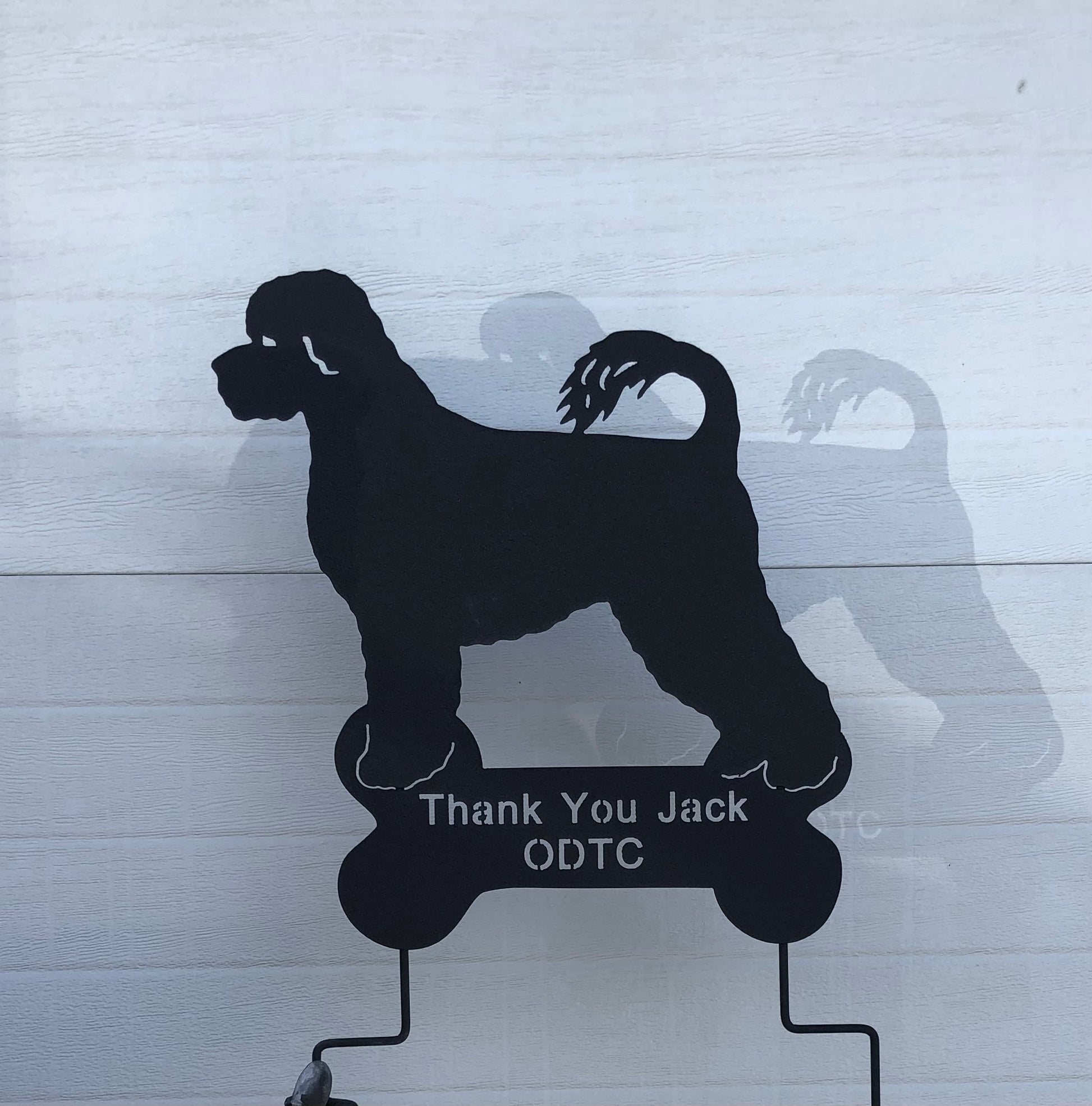 Portuguese Water Dog garden stake wall hanging silhouette in black metal, lawn ornament on Tampa Home & Garden Store