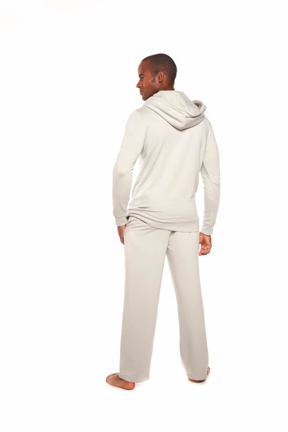 Men's henley-style bamboo fleece hoodie and matching beige fleece lounge pants, Spun Bamboo on Tampa Home & Garden Store
