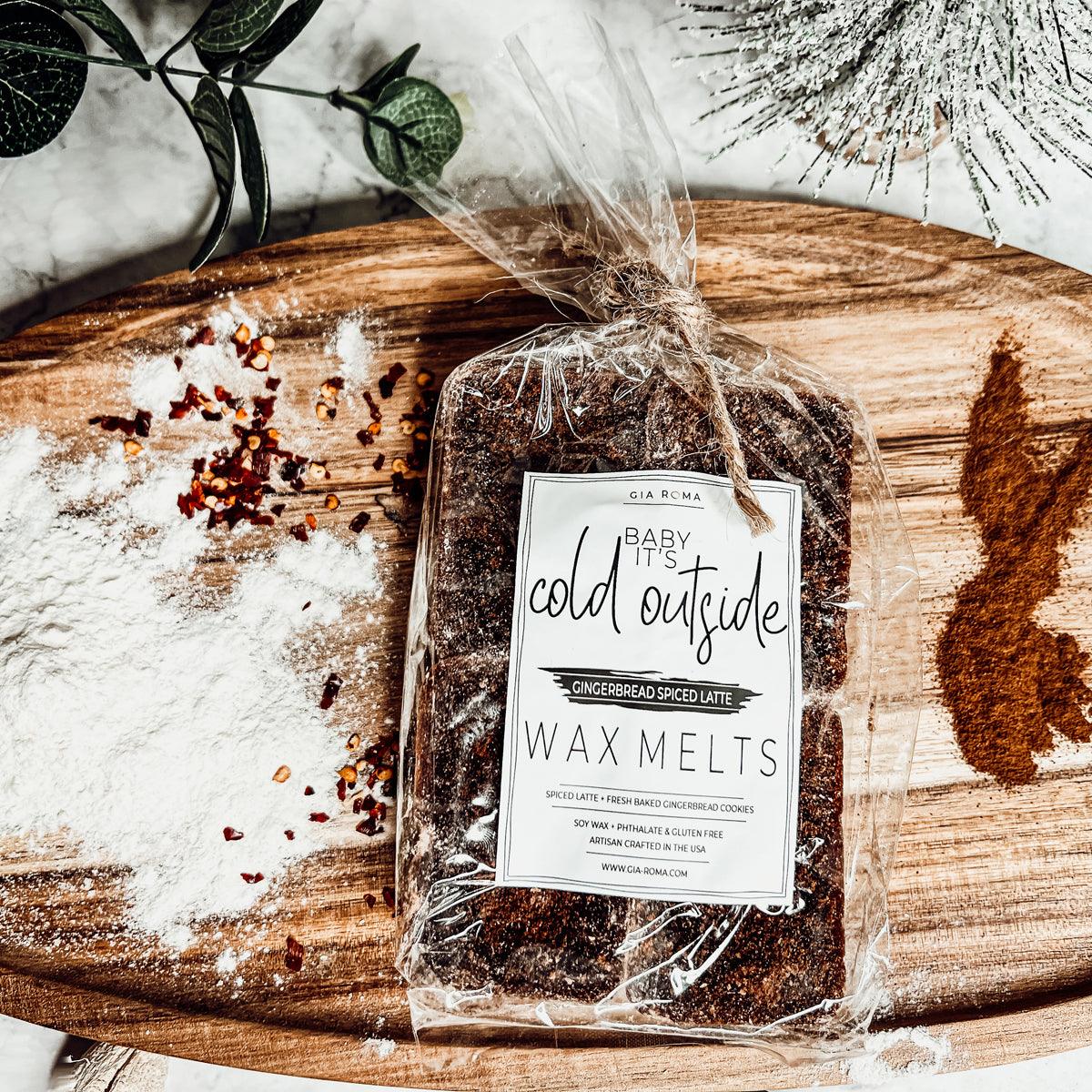Gingerbread Spiced Latte XL wax melts Gia Roma on rustic wooden board on Tampa Home & Garden Store