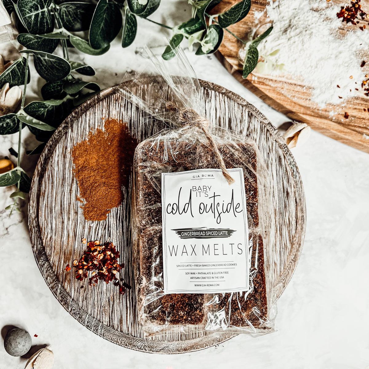 Gingerbread Spiced Latte XL brown wax melts Gia Roma, clear-wrapped set of wax tarts on Tampa Home & Garden Store