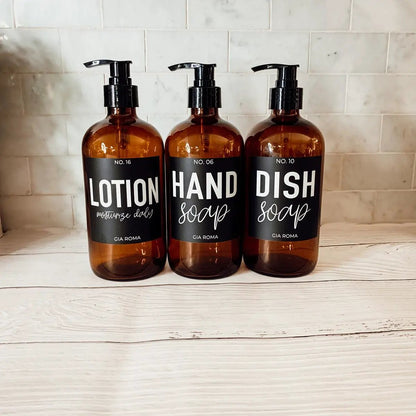 16oz Boston Amber Glass Soap Bottle Black Label