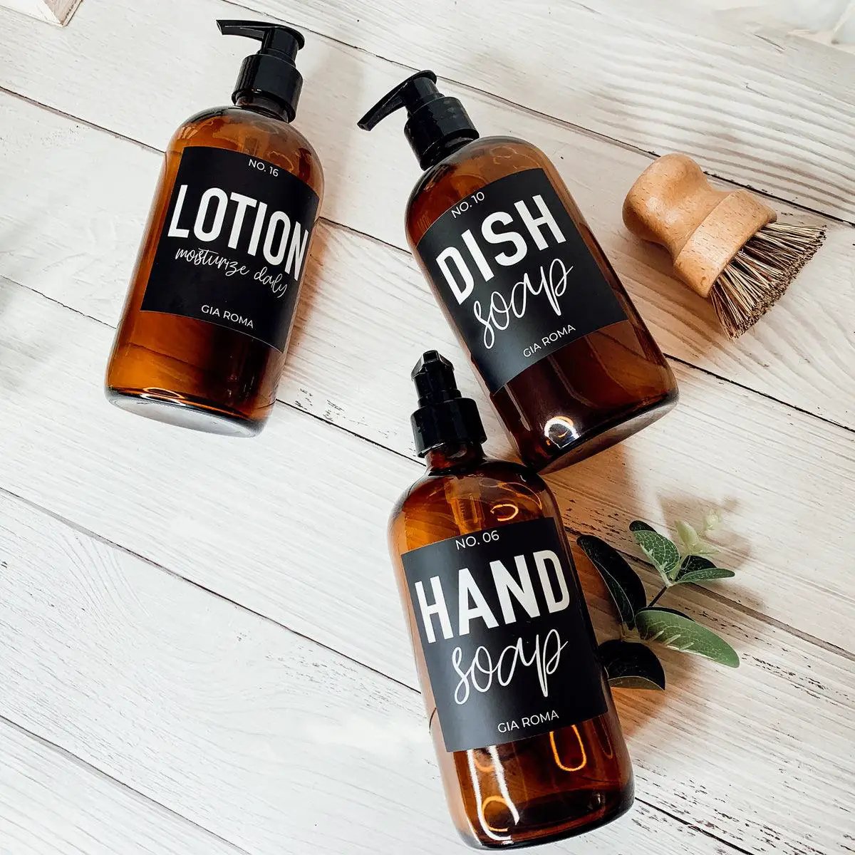 16oz Boston Amber Glass Soap Bottle Black Label