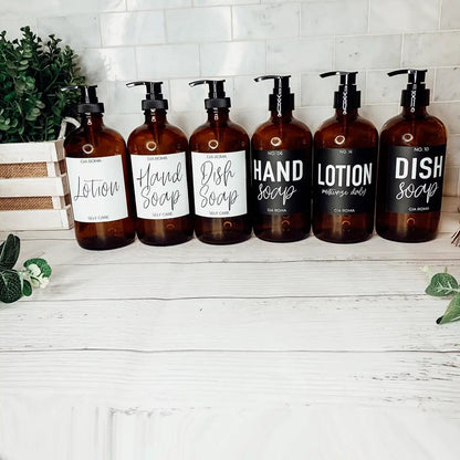 16oz Boston Amber Glass Soap Bottle Black Label