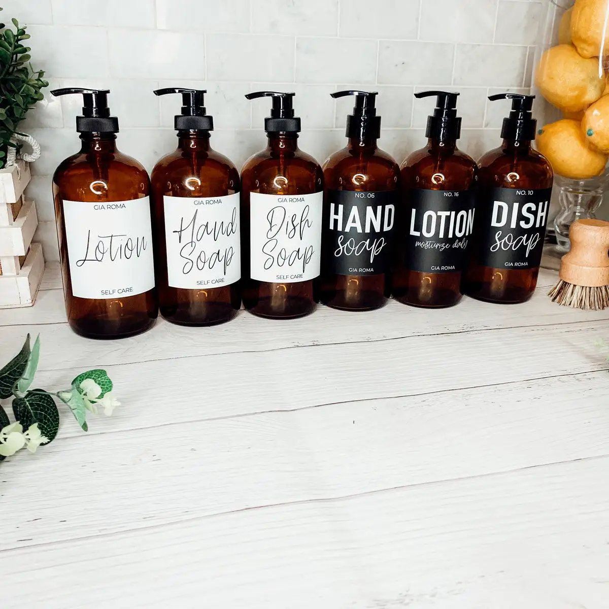 16oz Boston Amber Glass Soap Bottle Black Label