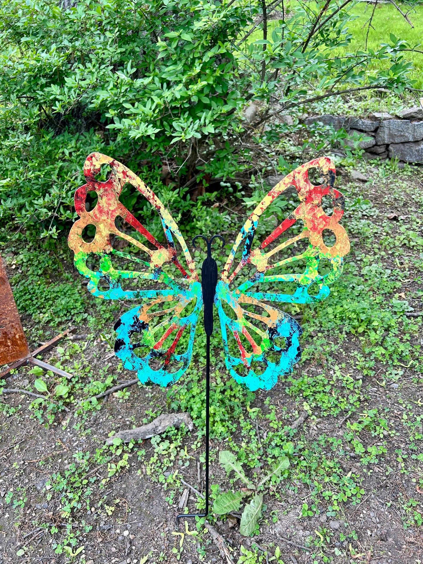 Butterfly garden stake rainbow metal sculpture for the yard on Tampa Home & Garden Store