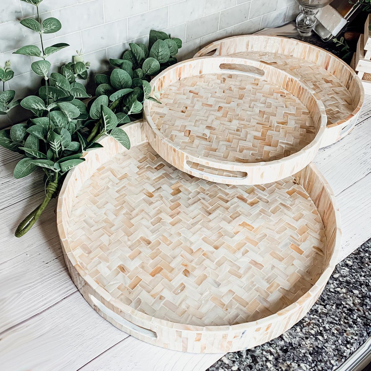 Cream Herringbone Mother of Pearl Tray Collection