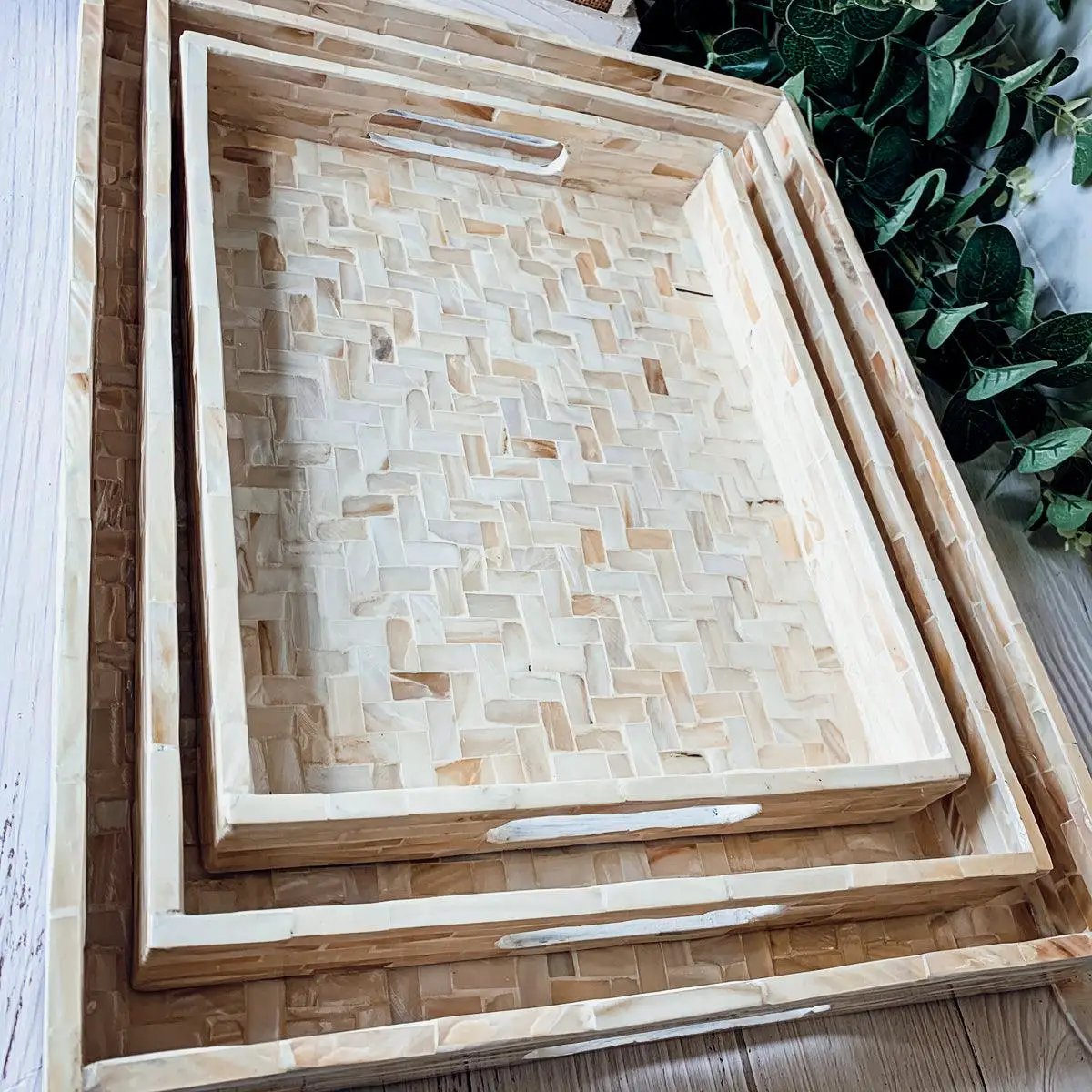 Cream Herringbone Mother of Pearl Tray Collection