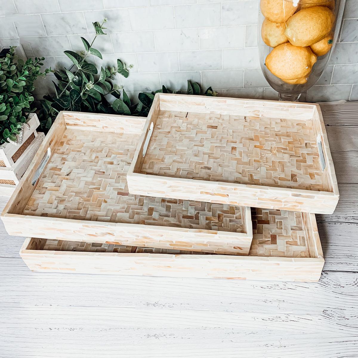 Cream Herringbone Mother of Pearl Tray Collection
