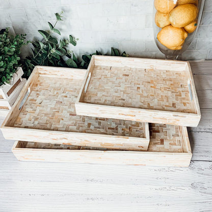 Cream Herringbone Mother of Pearl Tray Collection