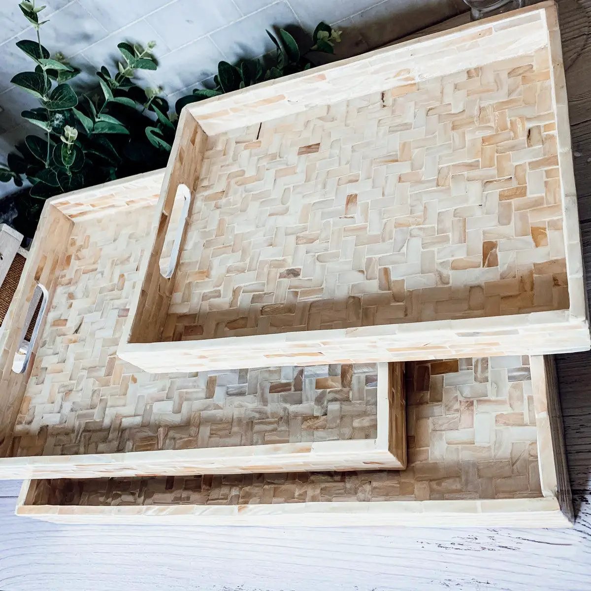 Cream Herringbone Mother of Pearl Tray Collection