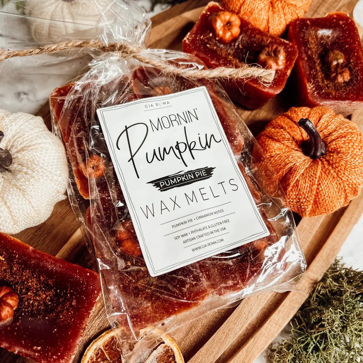 Pumpkin Buttercream Wax Melts Gia Roma in clear bag with label on Tampa Home & Garden Store