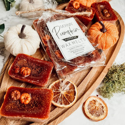 Pumpkin Buttercream Wax Melts Cinnamon Pie by Gia Roma, fall wax tarts in orange-brown bars on Tampa Home & Garden Store