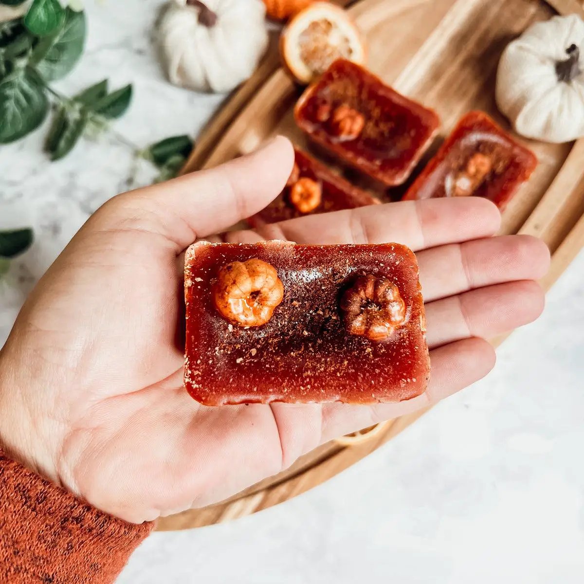 Gia Roma Autumn Pumpkin Pecan Waffles wax melt square in brick red with pumpkin toppings on Tampa Home & Garden Store