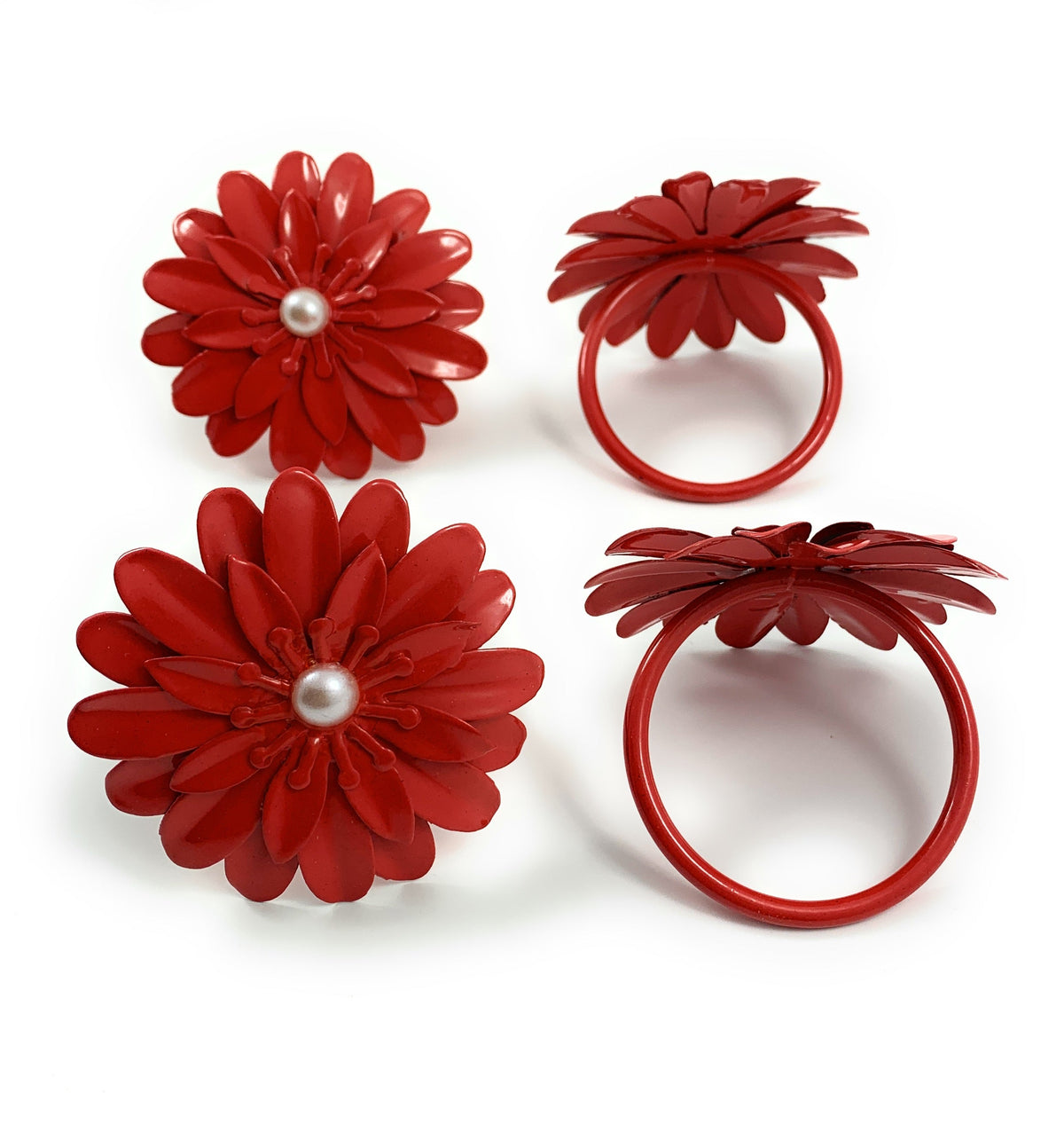 Vibhsa red floral napkin rings set of 4 with pearl centers handcrafted on Tampa Home & Garden Store