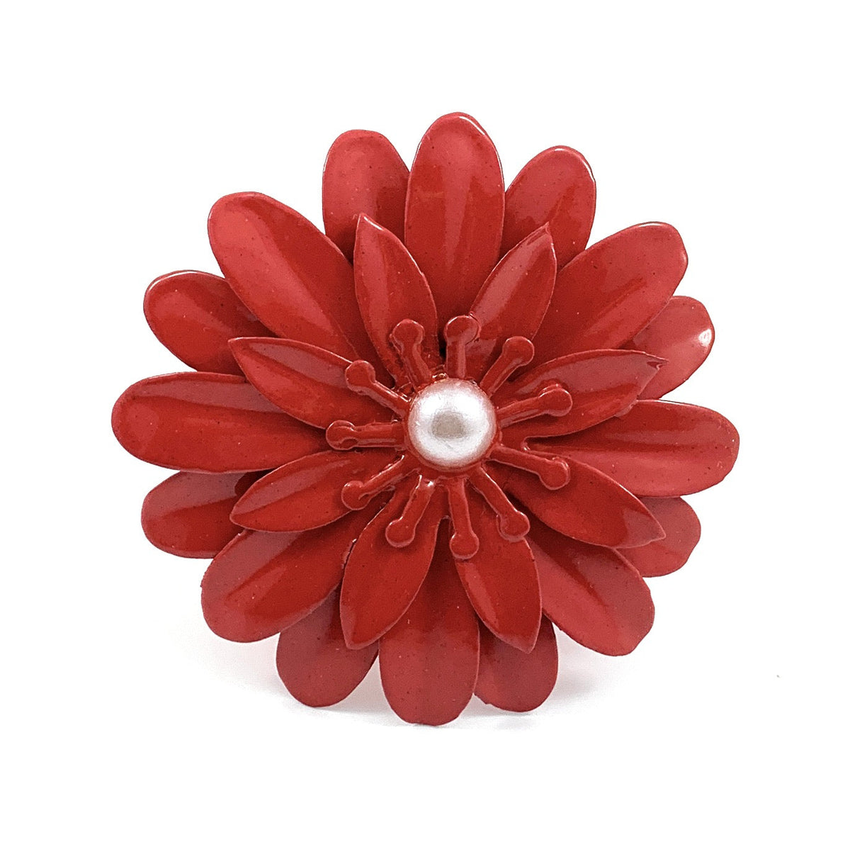 Vibhsa red floral napkin ring with pearl center, handcrafted on Tampa Home & Garden Store