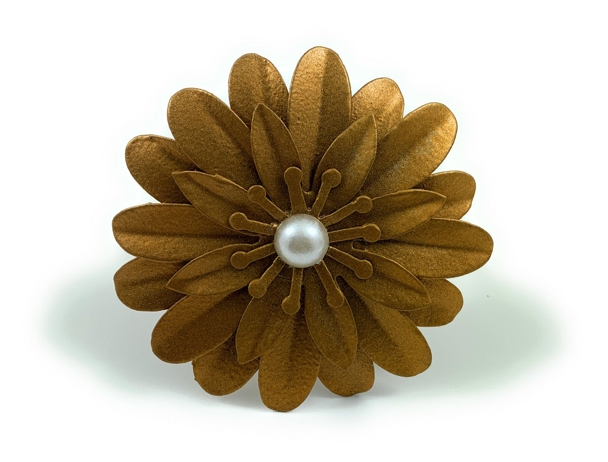 Vibhsa gold floral napkin ring set of 4 with pearl accents handcrafted metal flower on Tampa Home & Garden Store