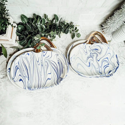 Martha Blue Marble Pumpkin Plate with Gold Stem