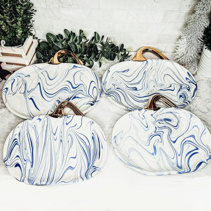 Martha Blue Marble Pumpkin Plate with Gold Stem