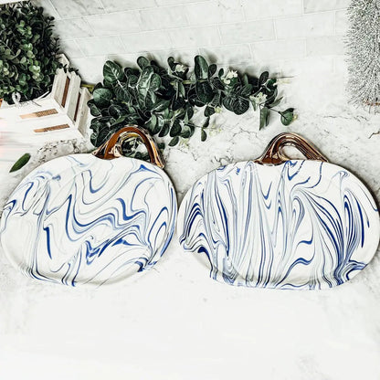 Martha Blue Marble Pumpkin Plate with Gold Stem