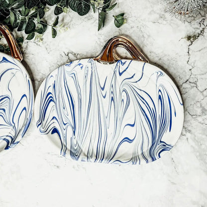 Martha Blue Marble Pumpkin Plate with Gold Stem