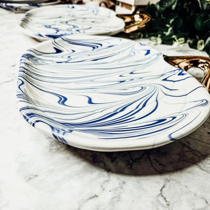 Martha Blue Marble Pumpkin Plate with Gold Stem