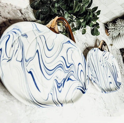 Martha Blue Marble Pumpkin Plate with Gold Stem