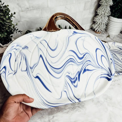 Martha Blue Marble Pumpkin Plate with Gold Stem