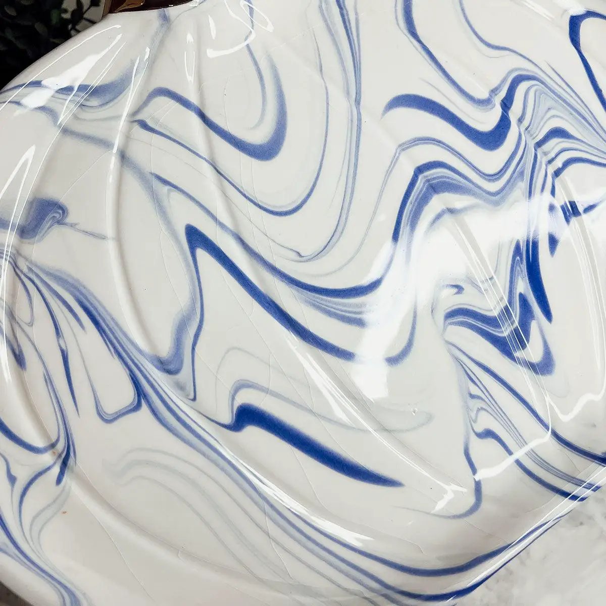 Martha Blue Marble Pumpkin Plate with Gold Stem