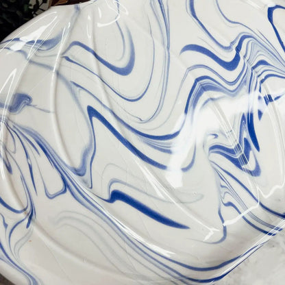 Martha Blue Marble Pumpkin Plate with Gold Stem