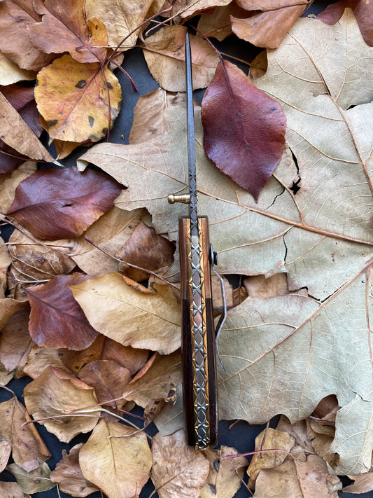 Damascus folding knife Titan TF-012 with tanto blade and walnut handle copper bolster on Tampa Home & Garden Store