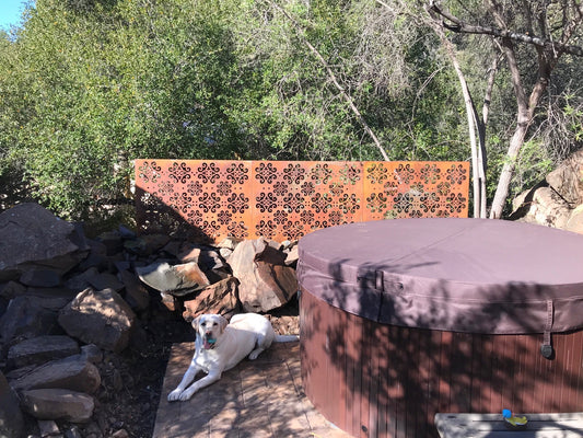 Outdoor rust-colored metal privacy screen panels Optimum heavy-duty steel set on Tampa Home & Garden Store