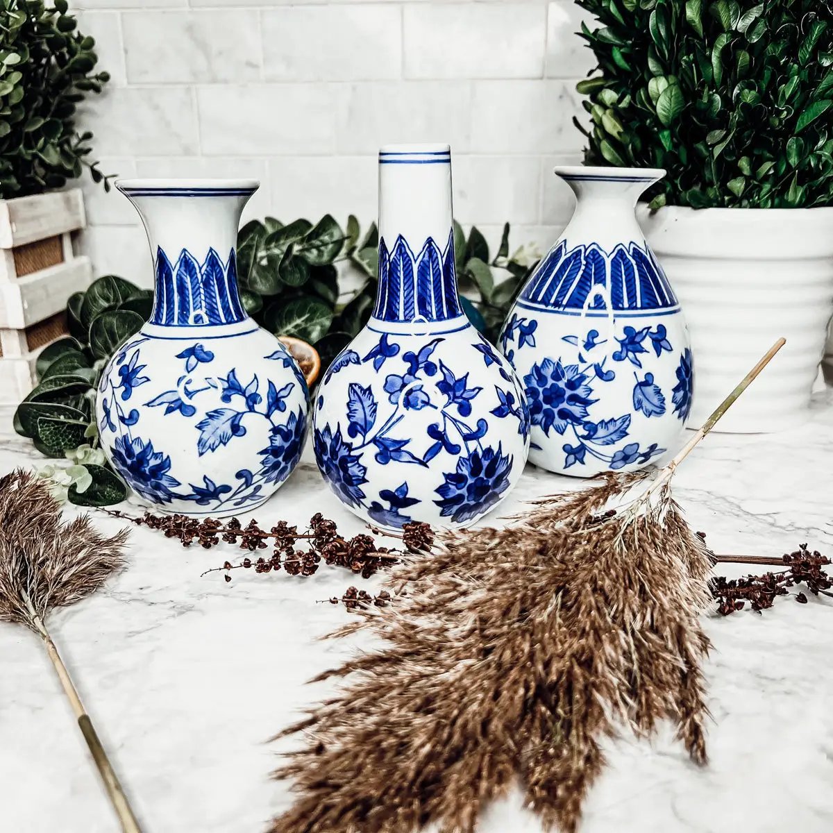Chinoiserie Mediterranean Blue and White Vases