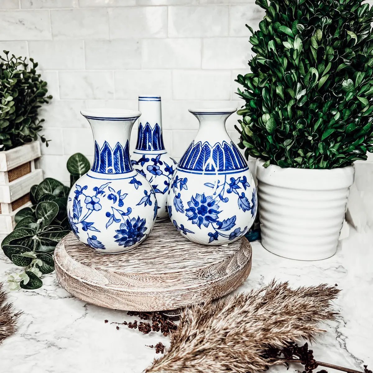 Chinoiserie Mediterranean Blue and White Vases