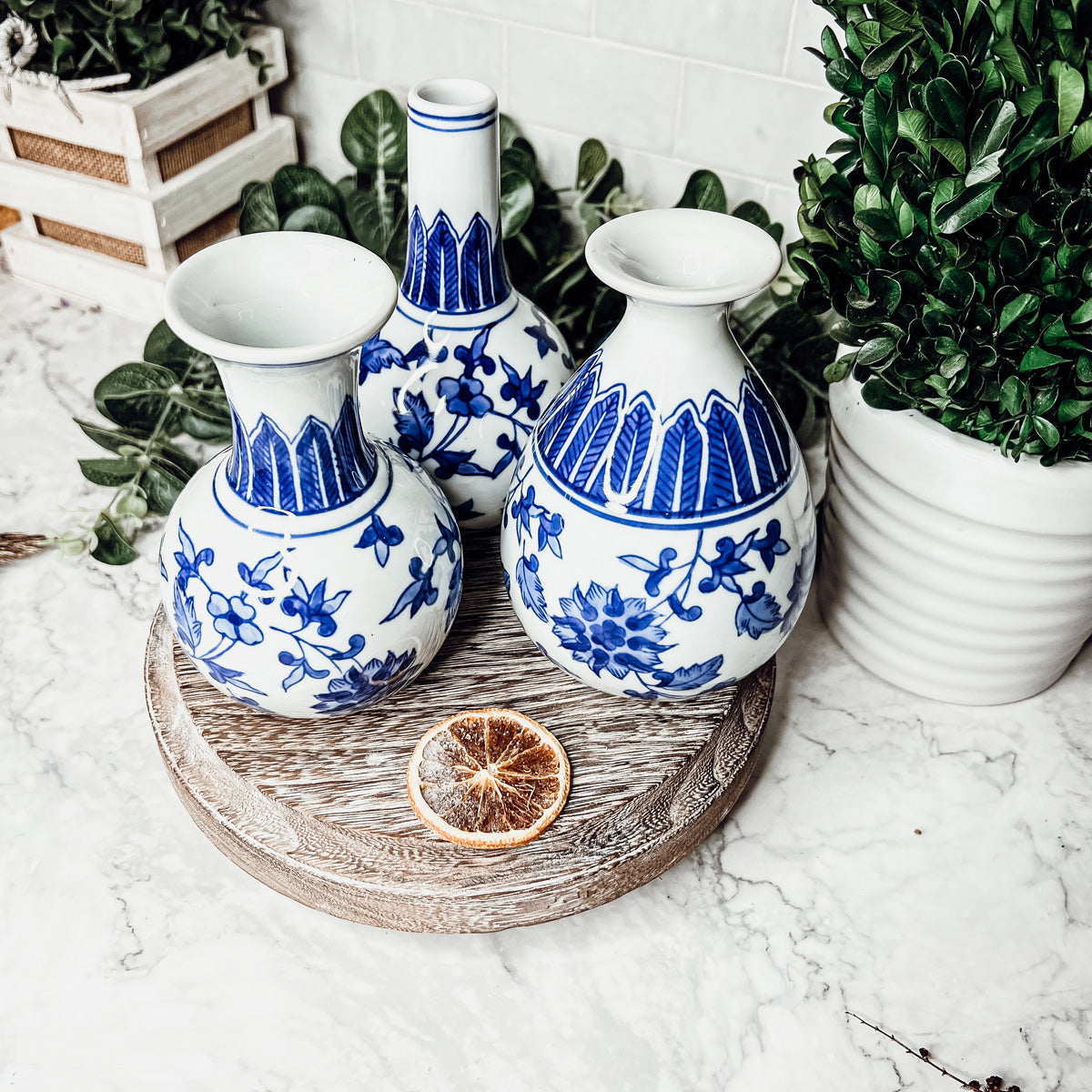 Chinoiserie Mediterranean Blue and White Vases