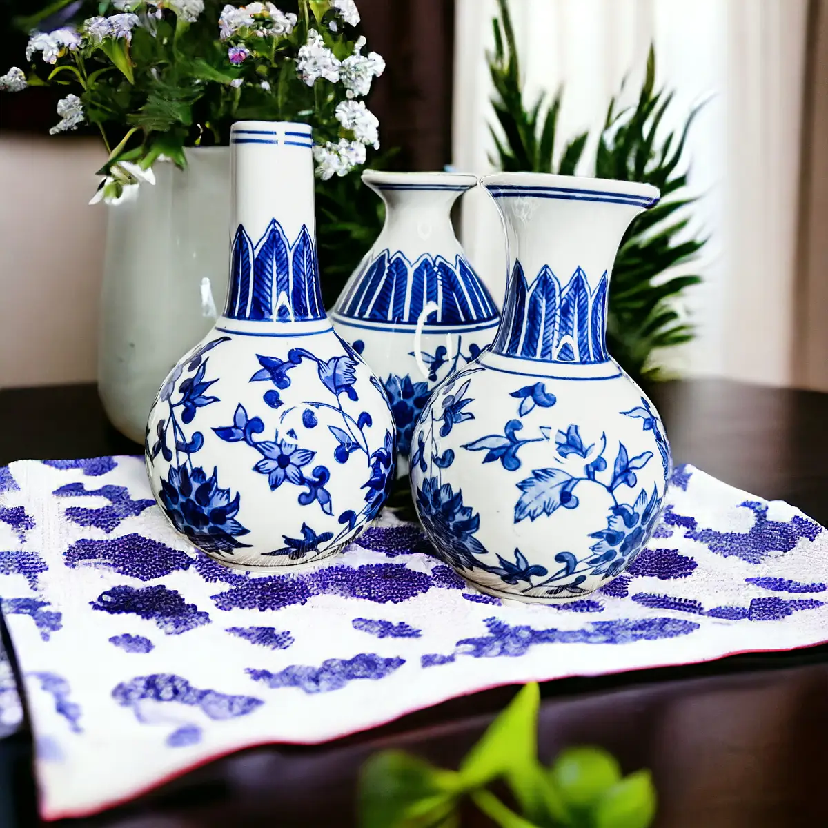 Chinoiserie Mediterranean Blue and White Vases