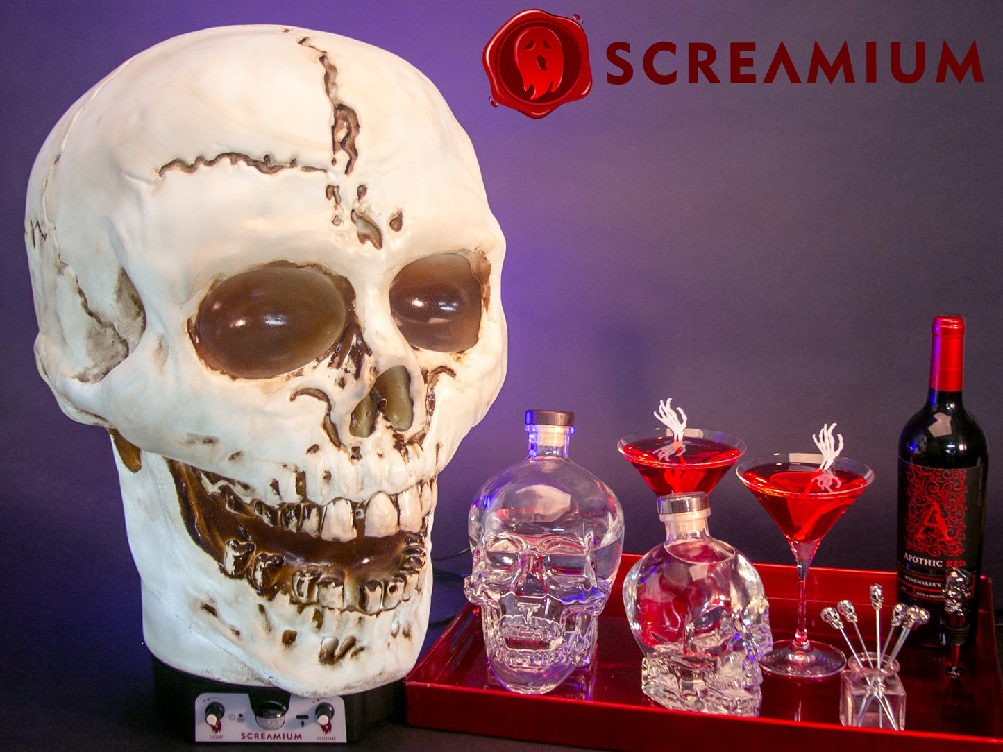 Lámpara de utilería animatrónica con forma de calavera gigante de 50 cm de altura, de poliresina resistente, decoración de Halloween
