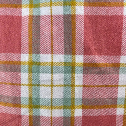 Thistle & Stitch scarf in dusty salmon pink, sage, white and mustard plaid flannel on Tampa Home & Garden Store