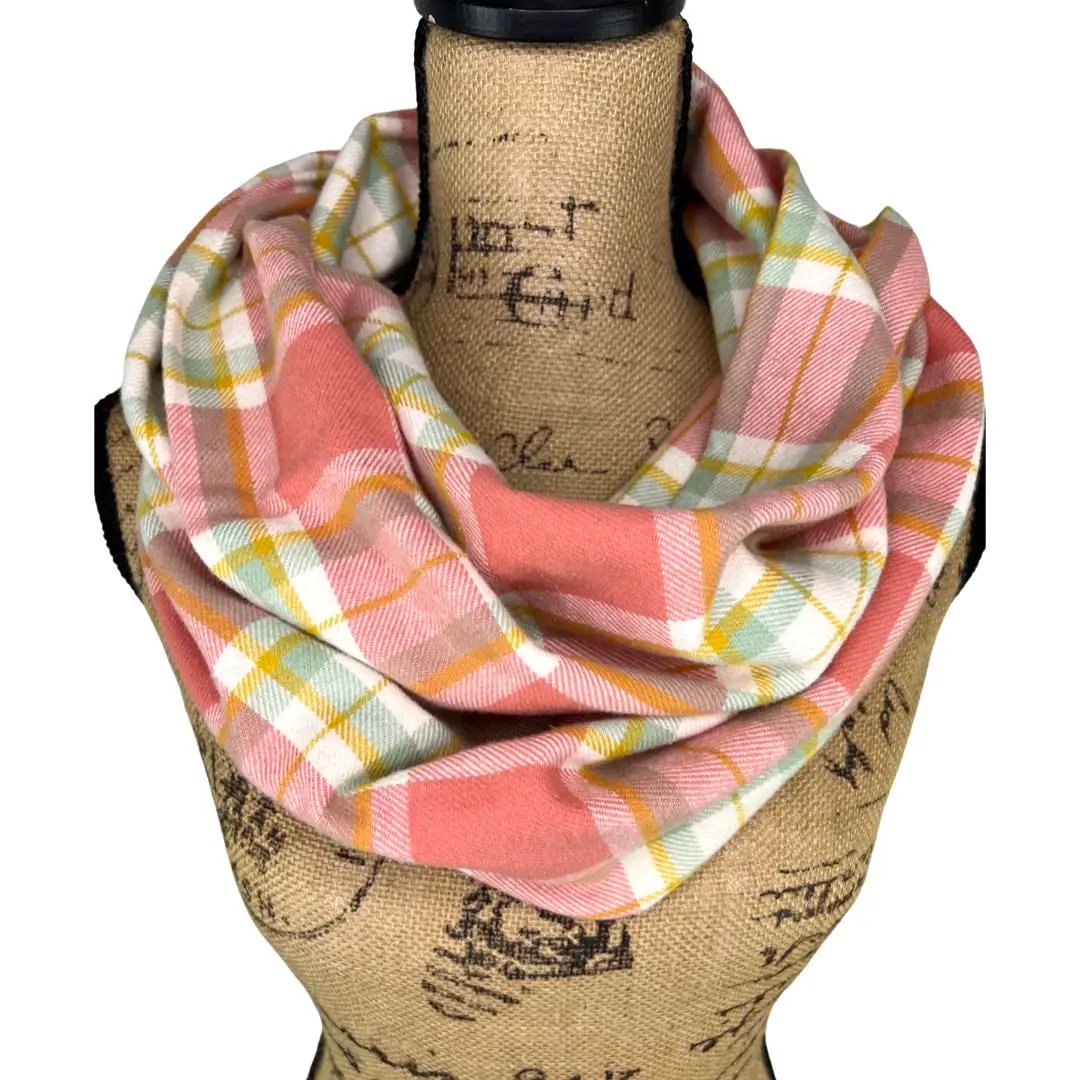Scarf Dusty pink sage white and mustard plaid flannel infinity scarf Thistle & Stitch on Tampa Home & Garden Store