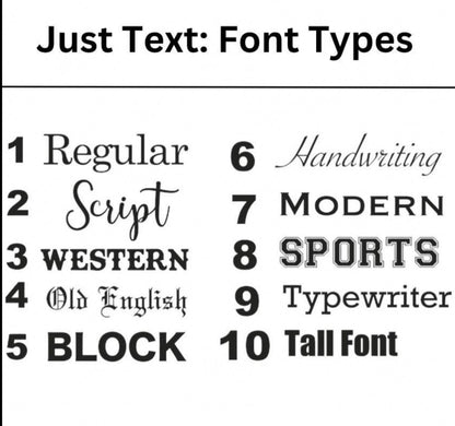 Font style sample sheet showing ten typefaces and scripts 1–10 on white background on Tampa Home & Garden Store