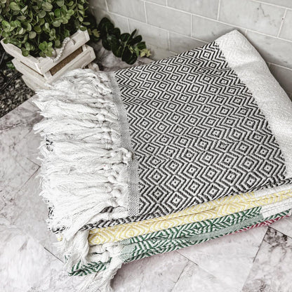 Haley Diamond Towel 200GSM by Gia Roma beach towel with diamond print and fringe on Tampa Home & Garden Store