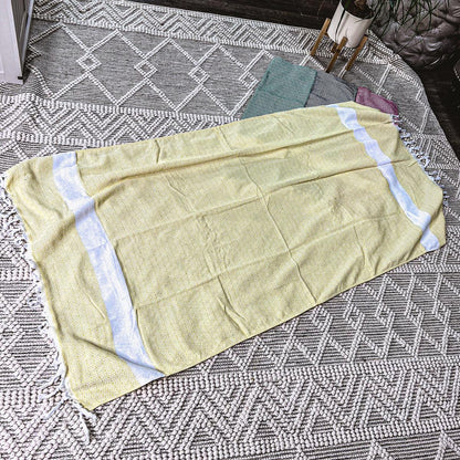 Haley Diamond Towel 200GSM Gia Roma pale yellow beach towel with stripes and diamond pattern on Tampa Home & Garden Store