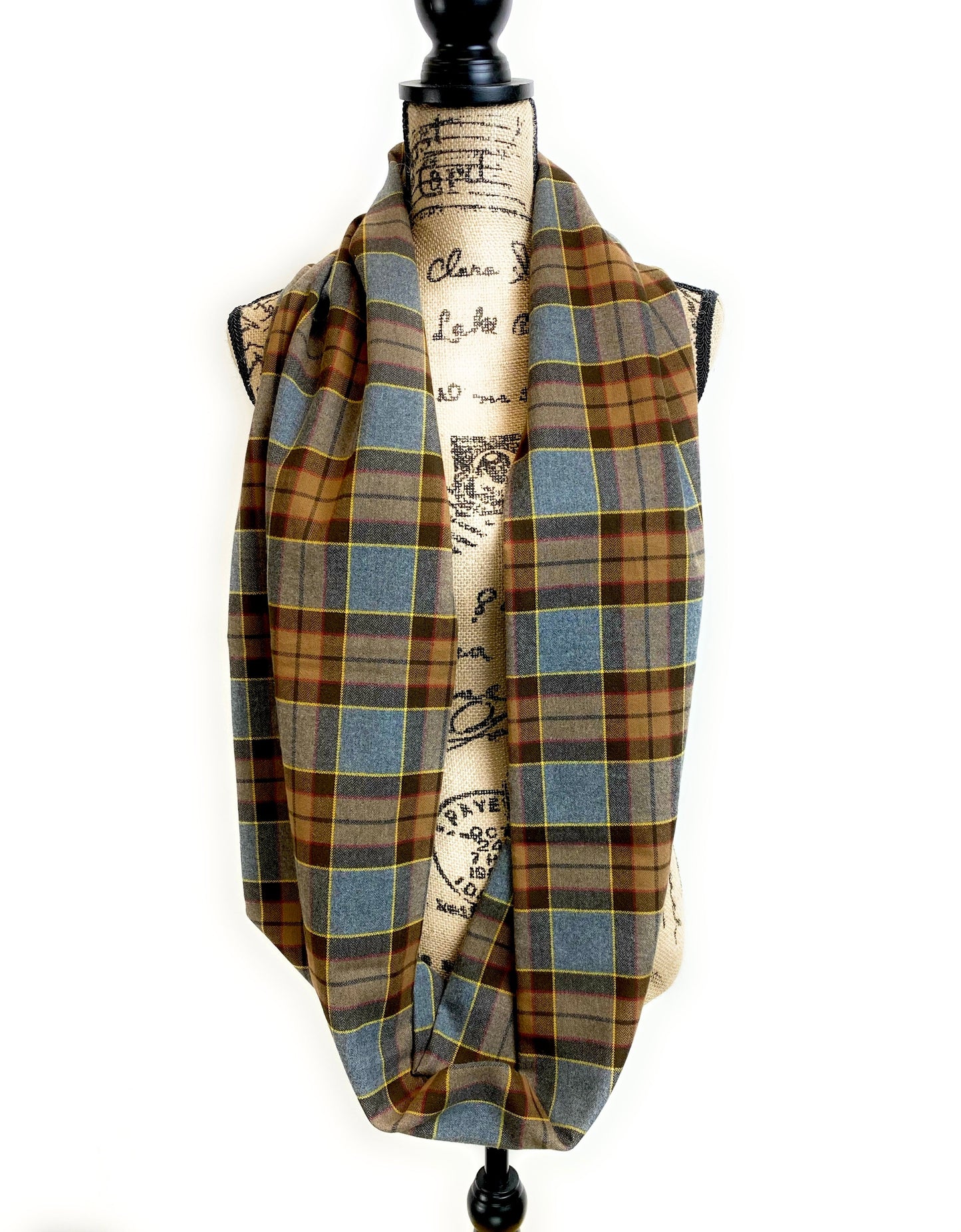 Infinity Scarf - Outlander Clan Fraser Inspired Gray, Brown, Yellow, and Red Cotton Flannel