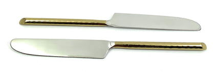 Two Vibhsa gold-tone dinner knives with stainless blades and hammered handles on Tampa Home & Garden Store