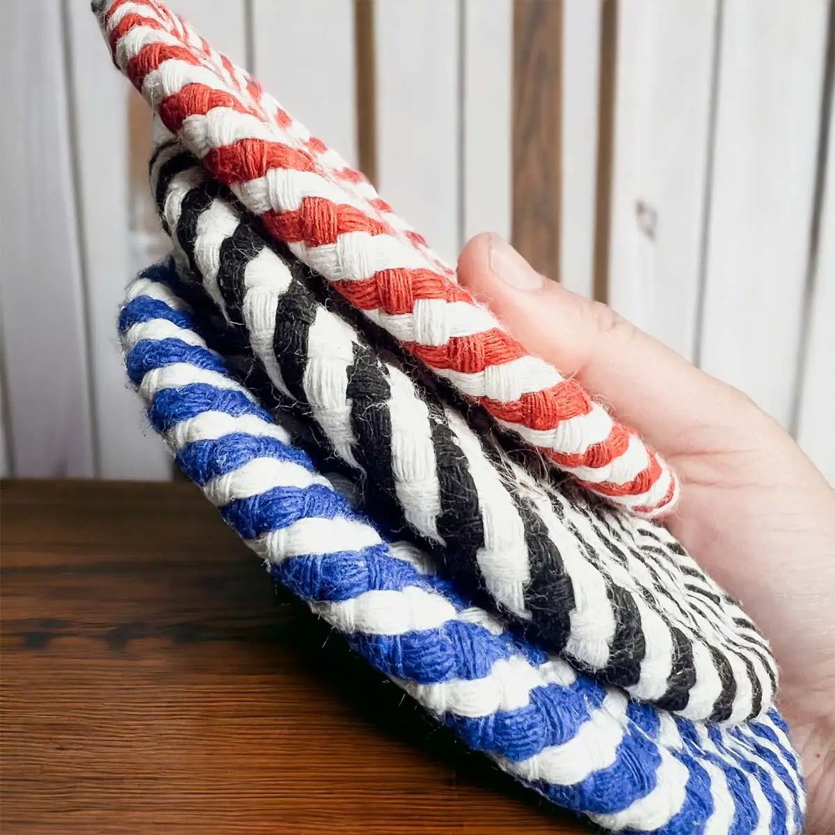 Blue and White Braided Rope Coasters Set of 4