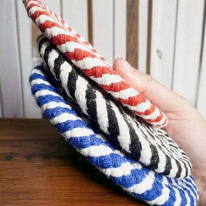 Blue and White Braided Rope Coasters Set of 4