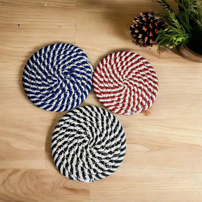 Blue and White Braided Rope Coasters Set of 4