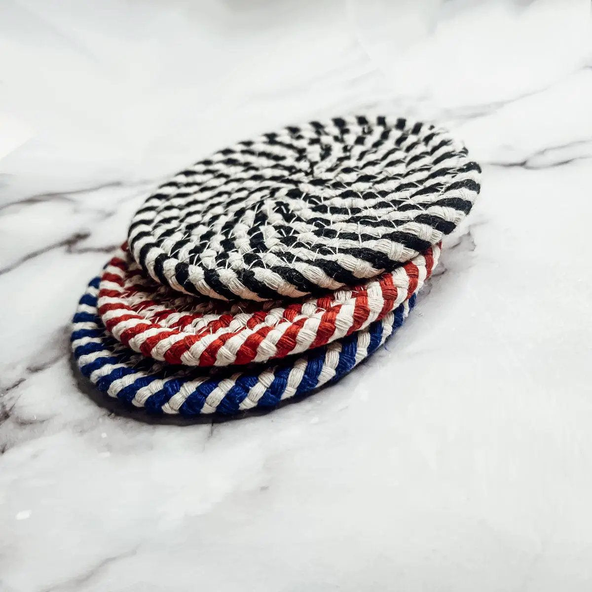 Black White Braided Rope Coasters Set of Four