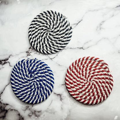 Blue and White Braided Rope Coasters Set of 4