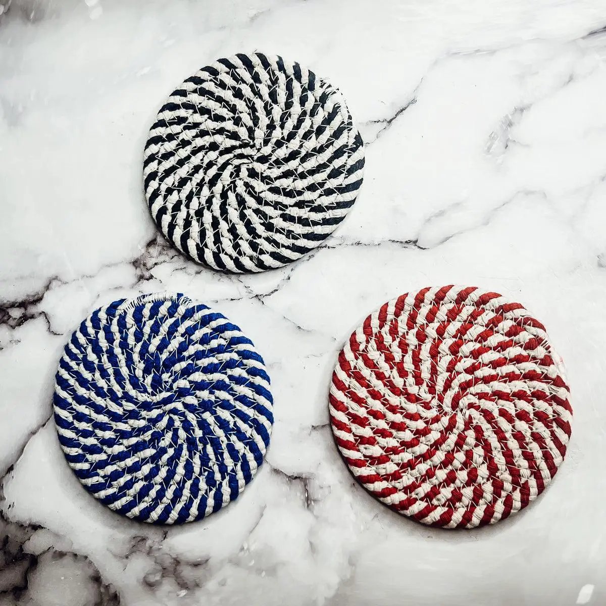 Black White Braided Rope Coasters Set of Four